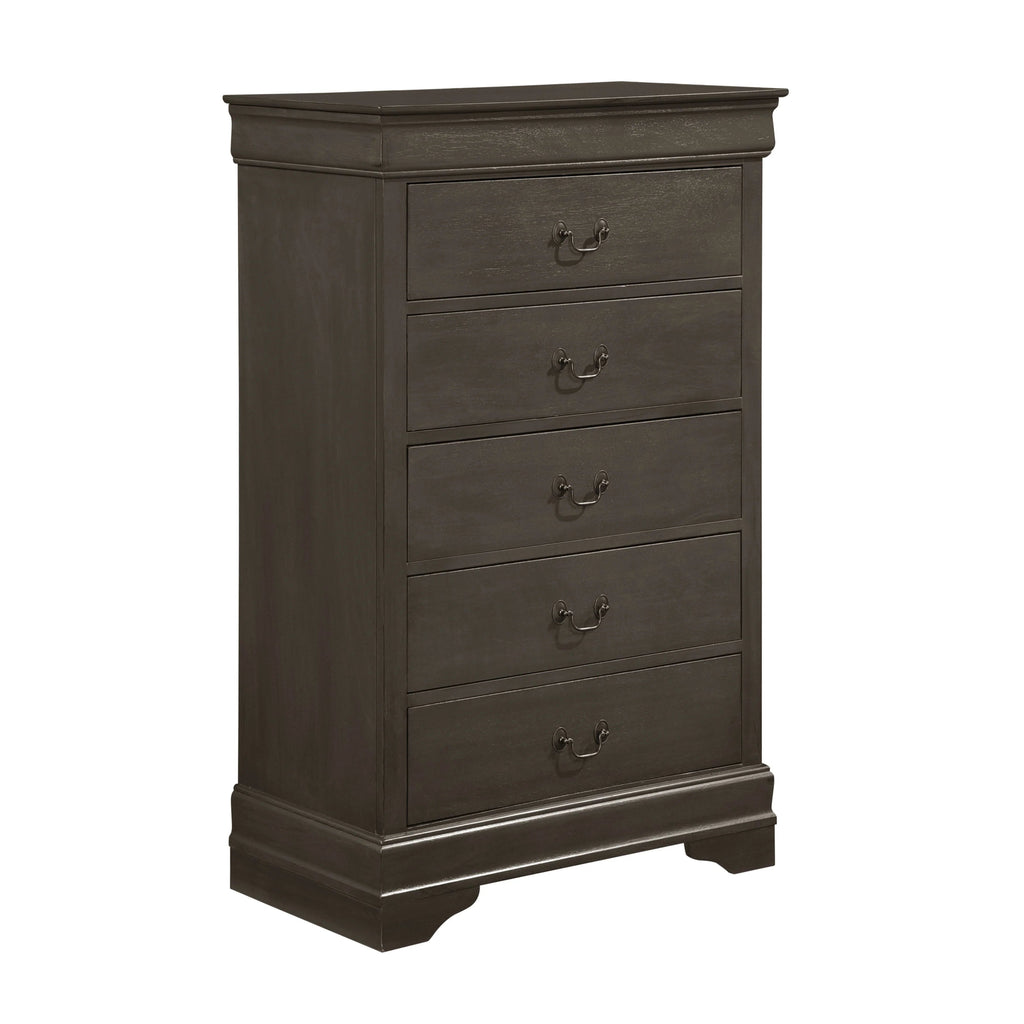 DeeHome Louis Philippe Style 1pc Chest Of 5 Drawers, Stained Gray Finish