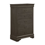 DeeHome Louis Philippe Style 1pc Chest Of 5 Drawers, Stained Gray Finish