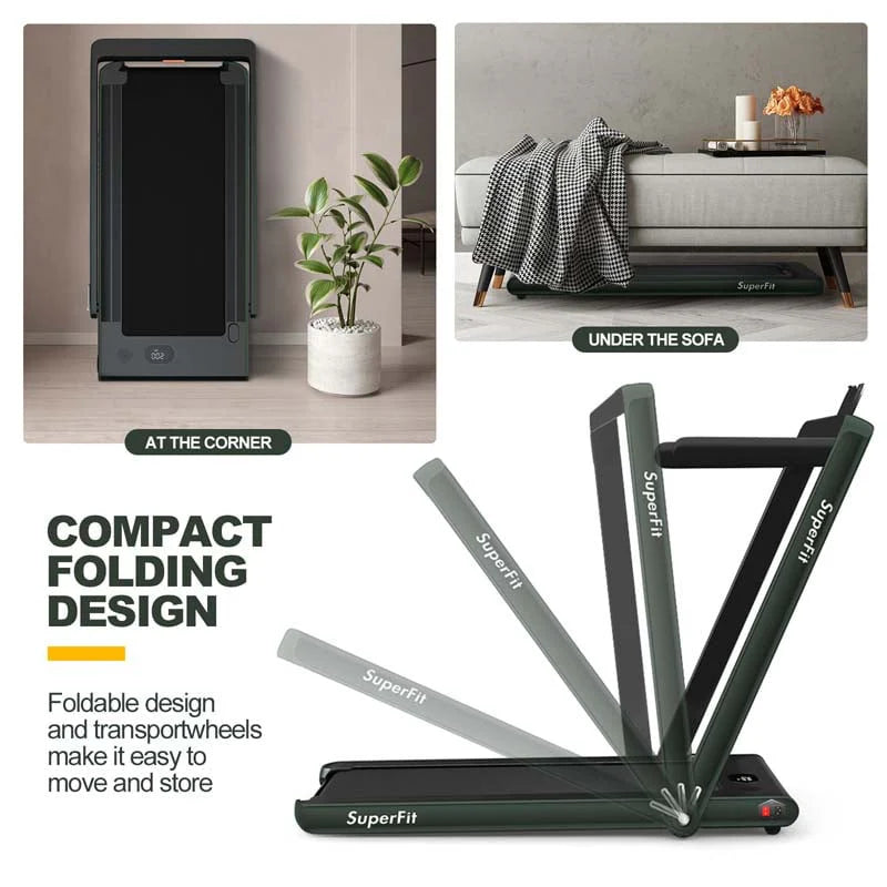 2 In 1 Folding Treadmill, 2.25 HP, 40 in x 16 in Running Area, Dual Display And App Control