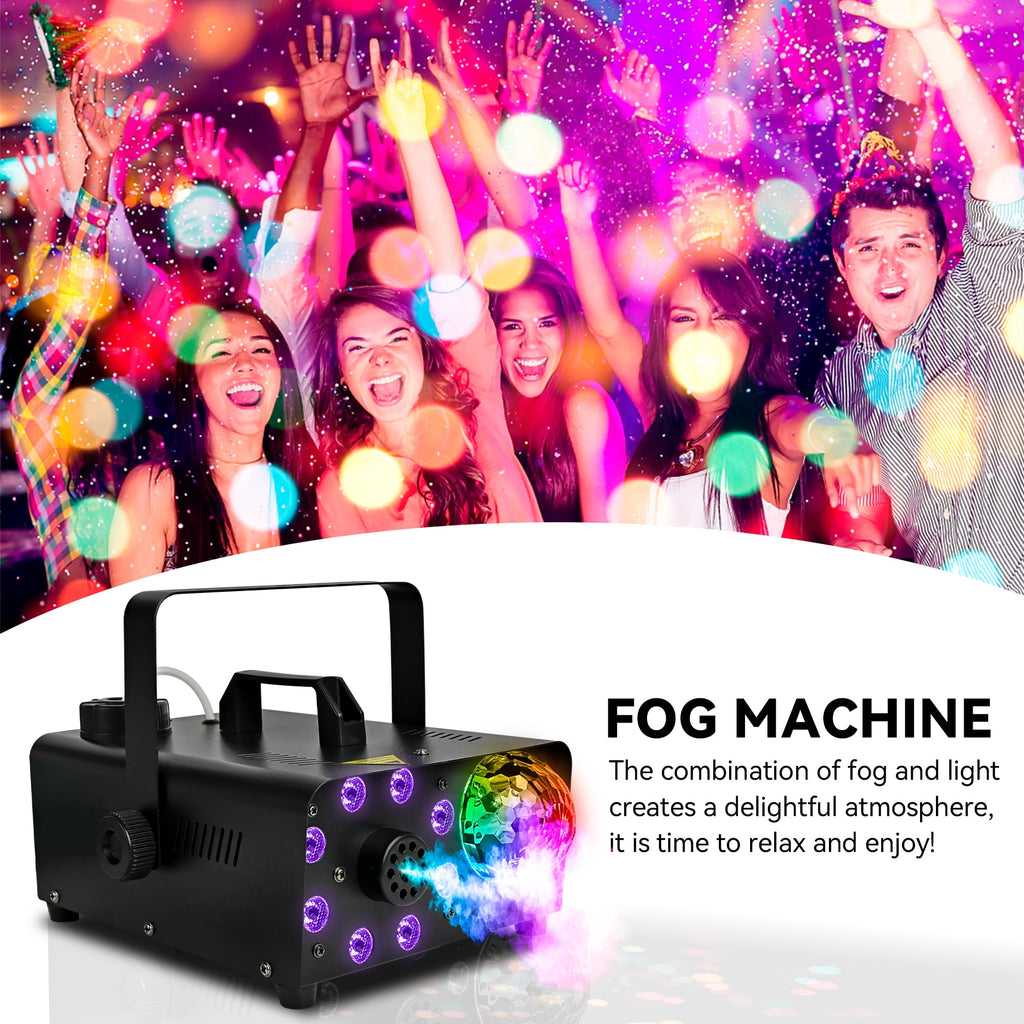 Yexmas 600W Fog Machine with Disco Ball & 8 RGB LED Lights – 2000CFM and Remote Control for Parties, Weddings, Halloween & DJ Events