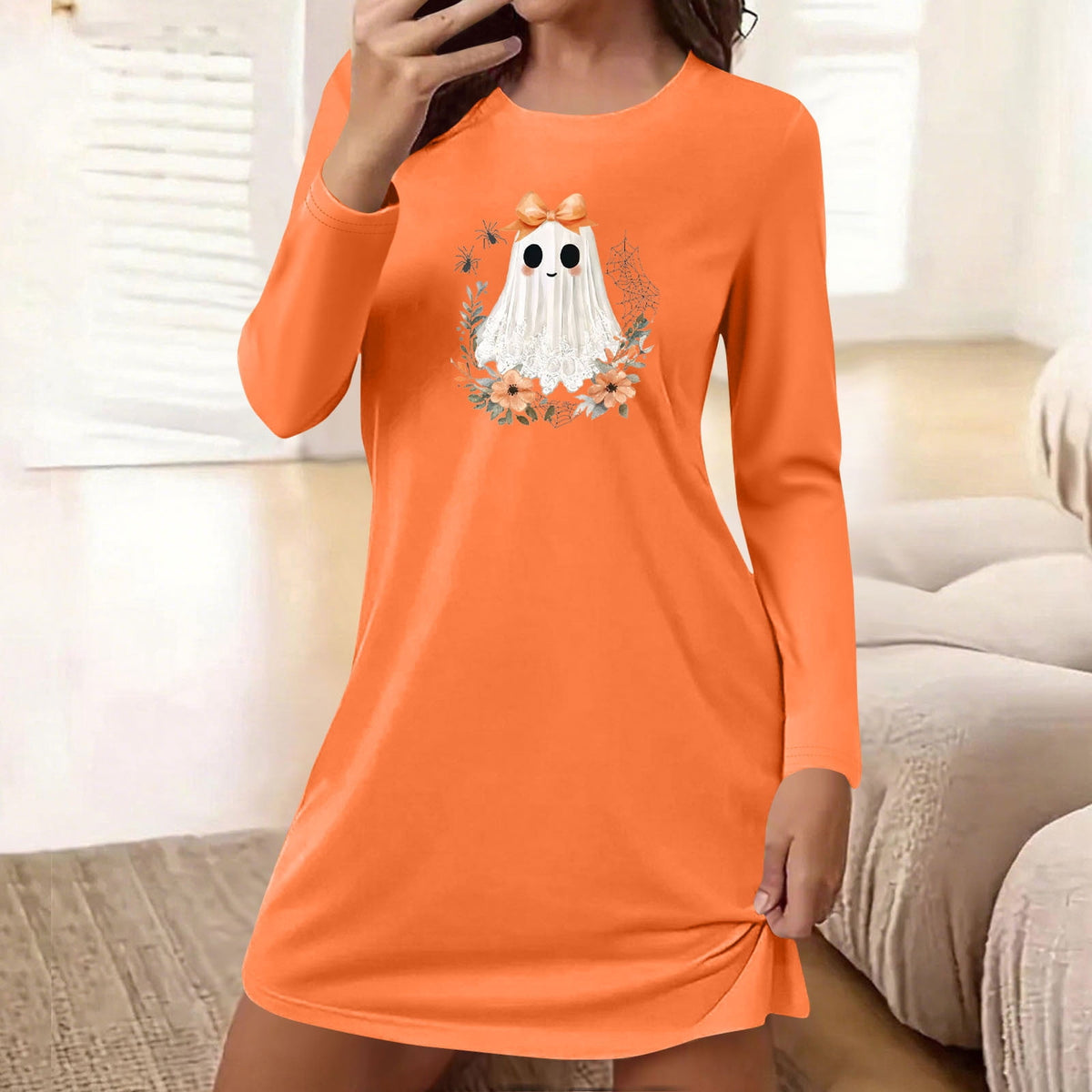 Censtreet Halloween Sleep Shirts for Women Short Sleeve Night Shirts for Sleeping Pullover Nightgown Soft Nightdress