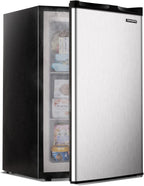 EUHOMY Compact Upright Freezer, 3.0 Cubic Feet, Silver Stainless Steel Door - MF-30-Y