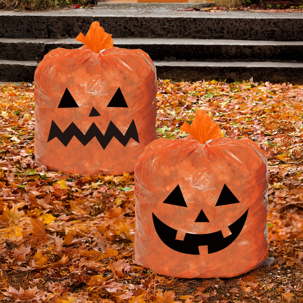 Jack-o'-Lantern Leaf Bags with Twist Ties, Orange and Black, 2 Count, Halloween by Way To Celebrate