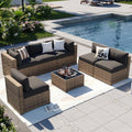 Aoxun 7-Piece Outdoor Wicker Patio Conversation Set With Thick Cushions