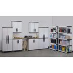 HDX Gray Plastic Freestanding Garage Cabinet With Adjustable Shelves And Lockable Doors, 35in W X 71in H X 18in D