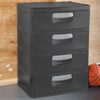 Sterilite Heavy-Duty 4 Drawer Plastic Storage Unit, Flat Gray