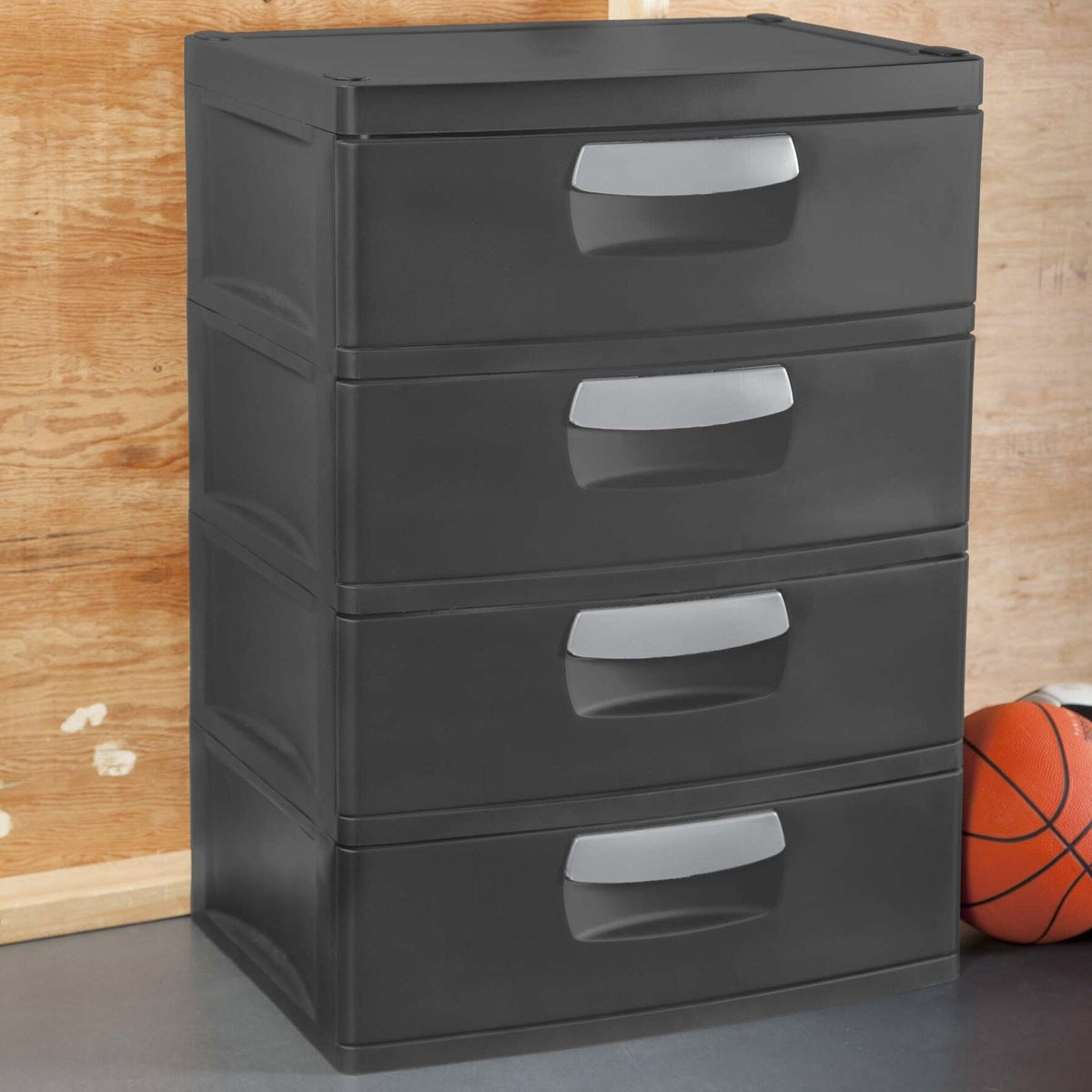 Sterilite Heavy-Duty 4 Drawer Plastic Storage Unit, Flat Gray